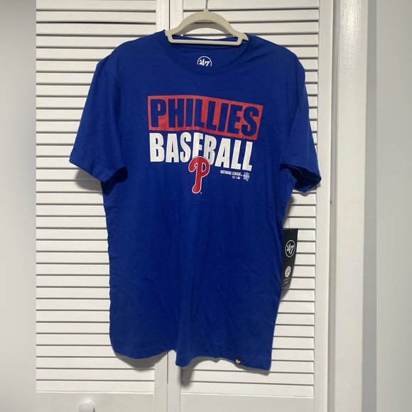 MLB 47 Men's Phillies Baseball Tee Color Blue Size M NWT - Picture 1 of 5